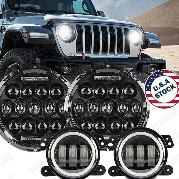 For Hummer H2 H3T 06-10 7" INCH Halo LED Headlight DRL & 4" Fog Lights Combo Kit