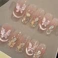 thumbnail image 4 of Nuevo diseño de uñas trapezoidales largas para niña con diseño de atrapasueños y armadura con acabado de mariposa y purpurina blanca, diseño de uñas extraíble, 4 of 5