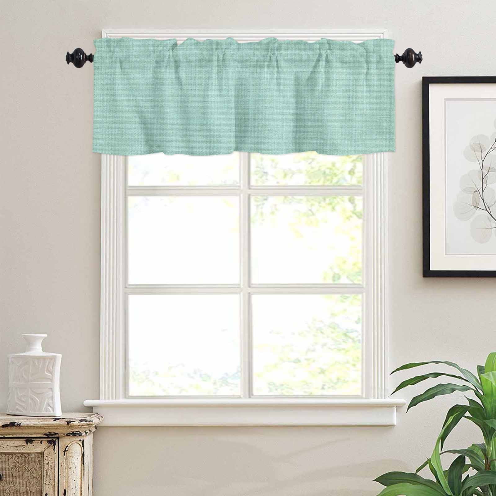 Mint Green Kitchen Curtains Valances and Tiers Solid Color Retro Linen Tier Curtains and Valance Rod Pocket Valance Curtains Set for Kitchen Bathroom Small Windows 27.5"W x 24"L, 3pcs