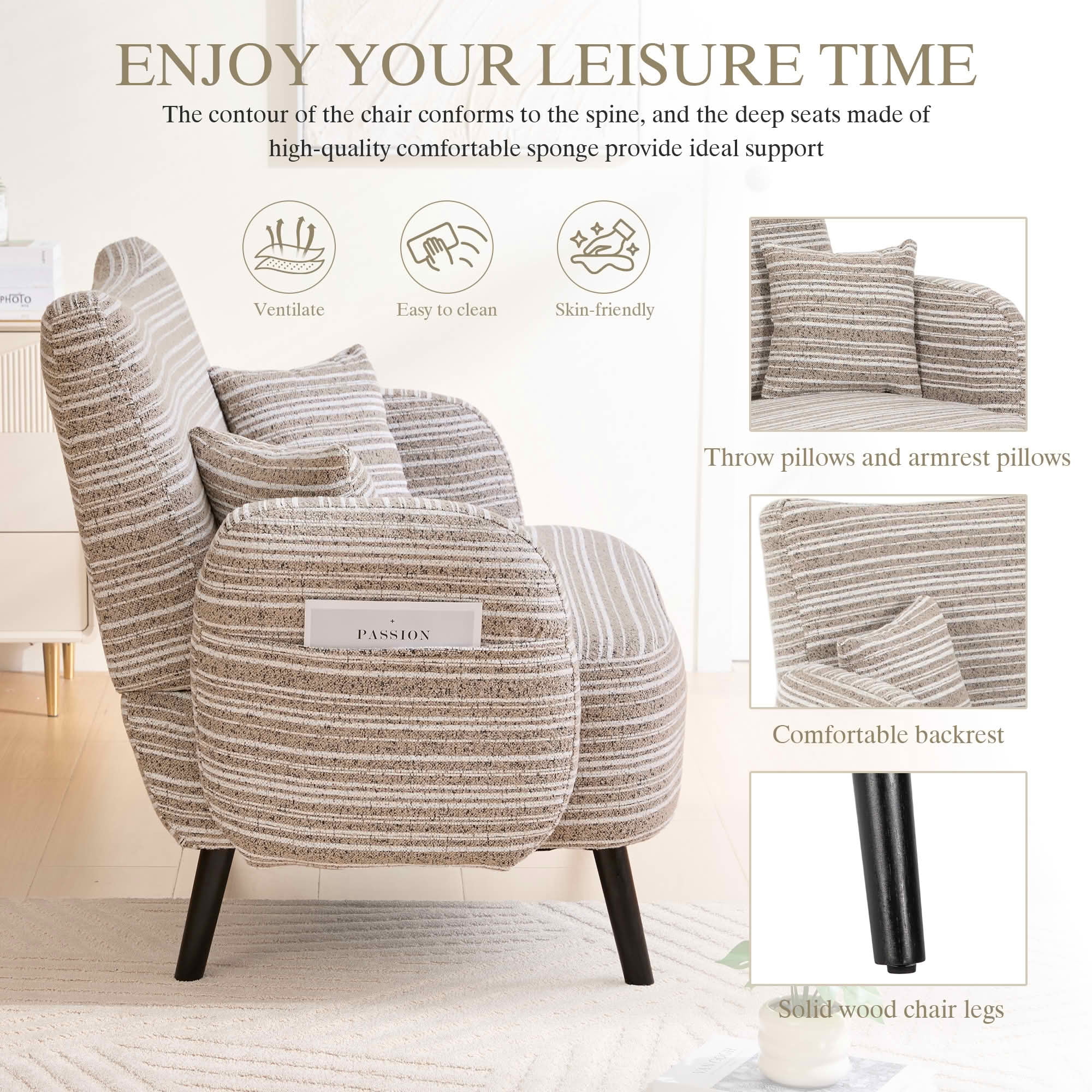 MAYEERTY Modern 2-Seat Deep Seat Loveseat, Fabric Couch with Storage Pockets & Arm Pillows for Small Apartment Bedroom