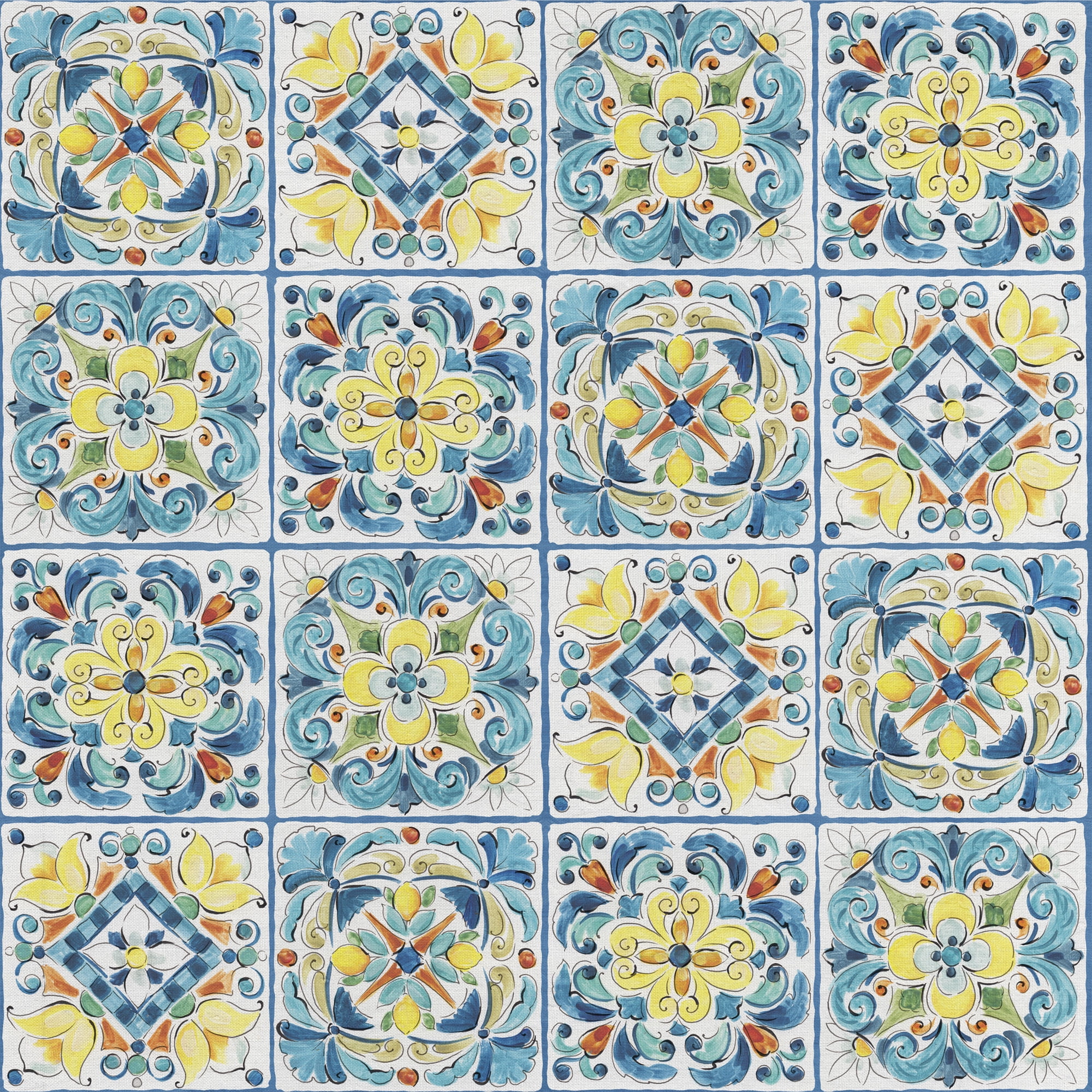 (2 pack) 1 Yard 100% Cotton Mediterranean Tiles, Multi-color, 44" Wide for Quilting & Sewing by David Textiles