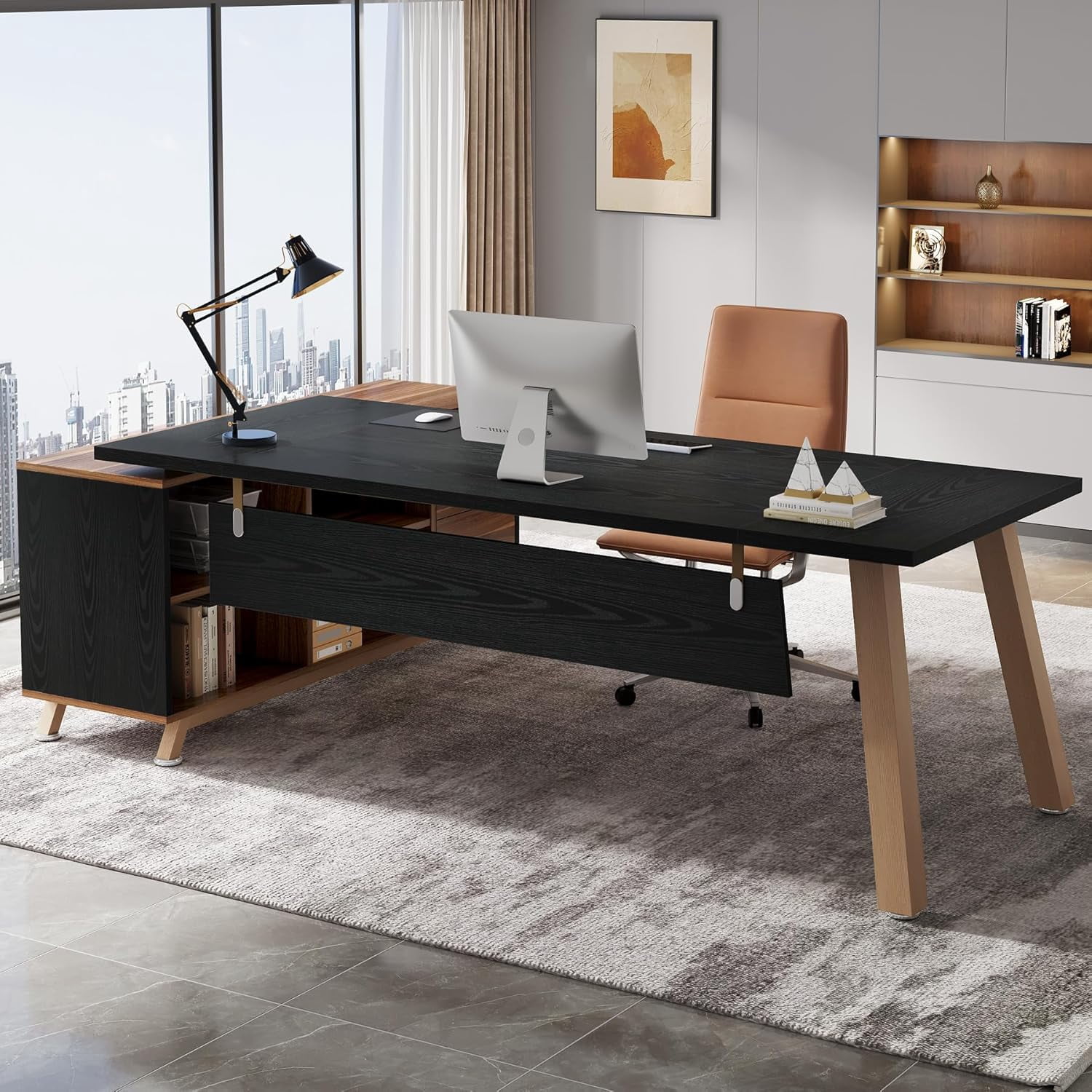 Tribesigns 71-Inch Executive Desk, L-Shaped Desk with 55-Inch Cabinet