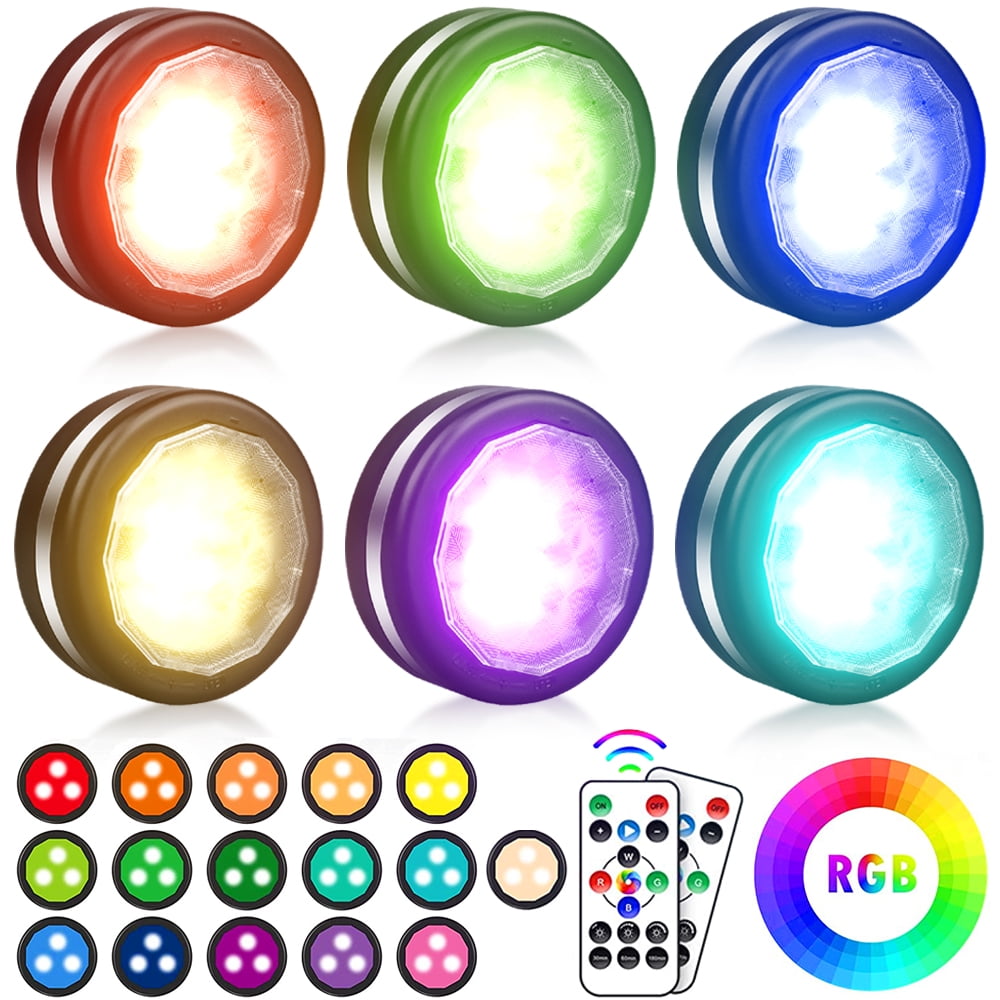 6 Packs Wireless LED Puck Lights, Giugt Lights with 2 Remote