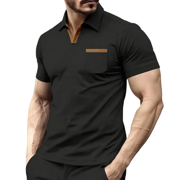 VgaVtl Mens Shirts Polo Summer Big and Tall Short Sleeve Collared Casual Color Block Going Out Waffle Tops for Men