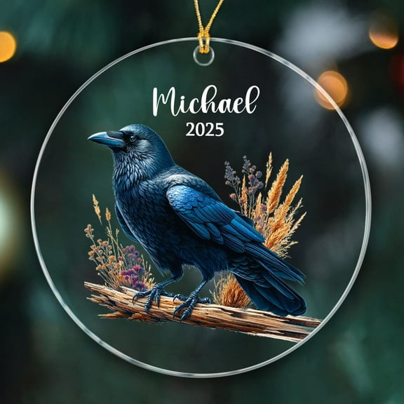 American Crow Christmas Ornament 2025, Personalized Xmas Ornament Gift for Bird Lovers, Customized Year & Name, Acrylic Material, Christmas Occasion