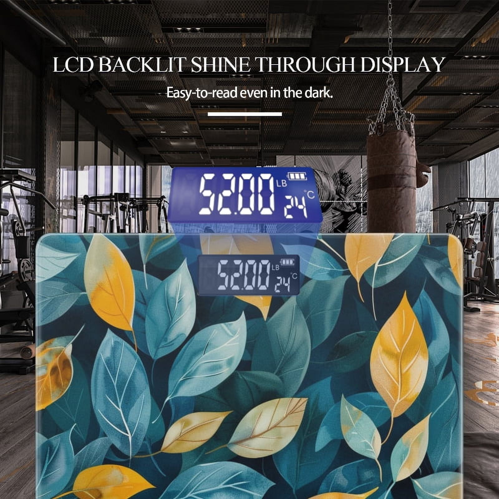 High Precision Body Weight Scale Smart Bathroom Scales with Large LCD Display(400lbs),Decorative for Bedroom-Yellow And Teal Leaves