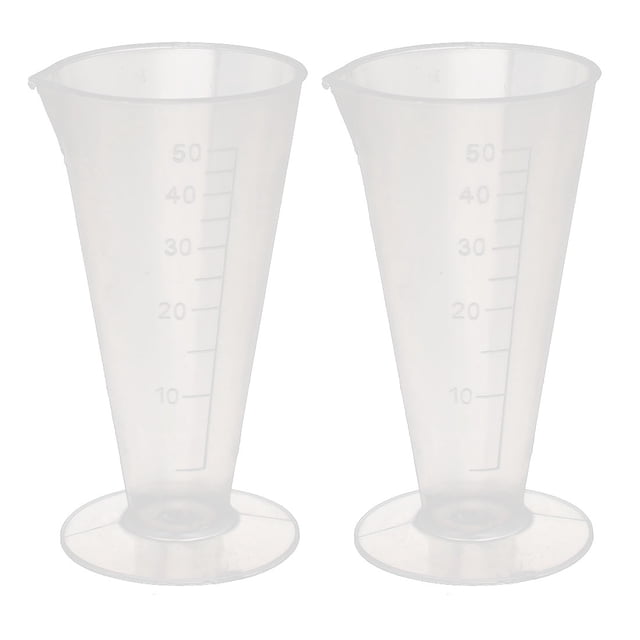 Unique Bargains 2pcs Kitchen Laboratory Plastic Conical Shape Measuring Cup 50ml Capacity Clear
