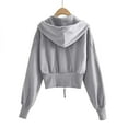 thumbnail image 6 of Womens Cropped Sweatshirt Coats, Zip Up Hoodies for Women Fall Casual Athletic Solid Color Hooded Long Sleeve Pullover Jacket S-L, 6 of 6