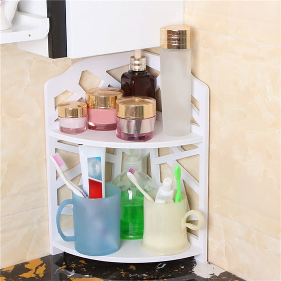 CQCYD under $5 Corner Shelf Stand - 2 Tier Plastic Small Corner Bookshelf for Office Kitchen Bedroom Plant Stand Living Room Decor Small Space