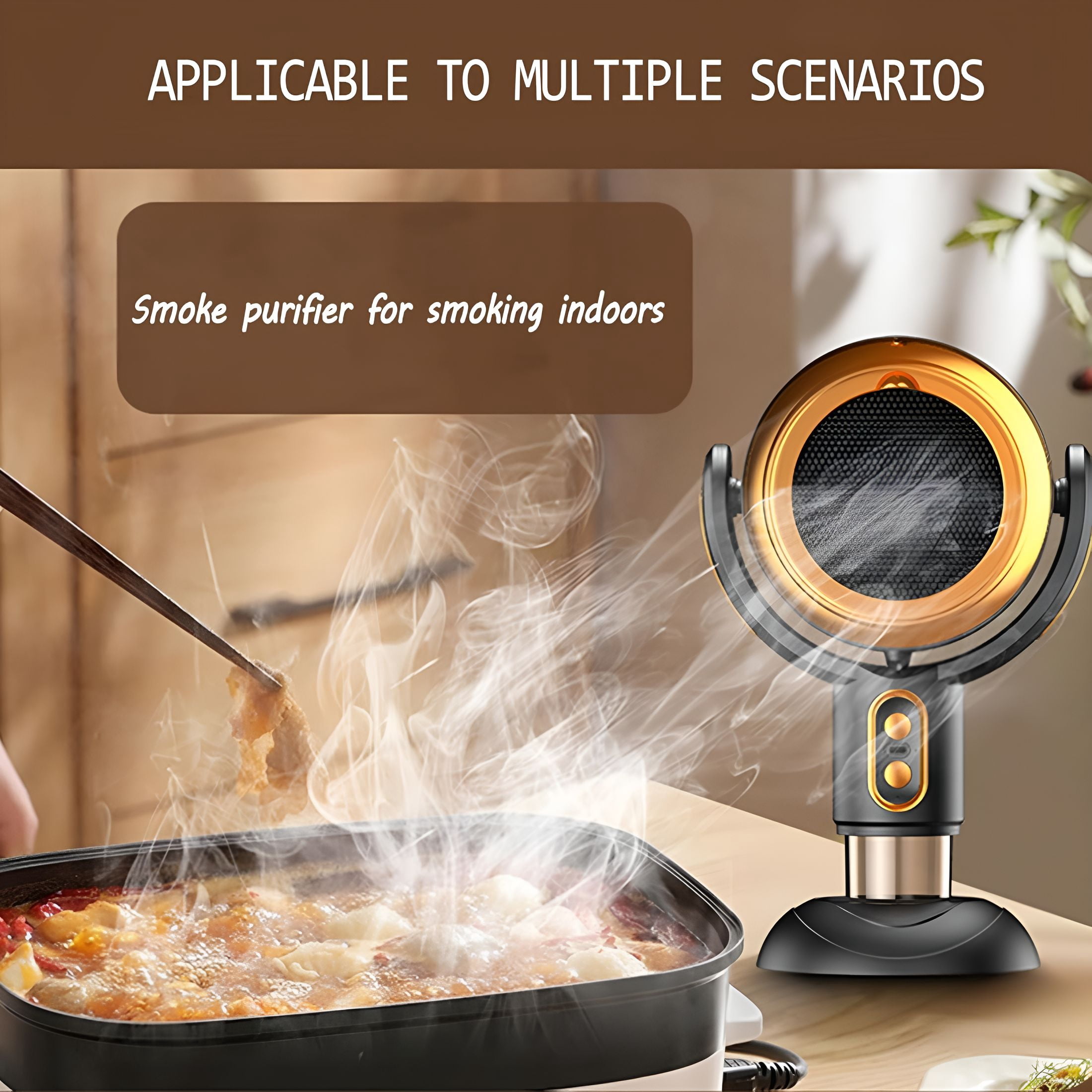 HIBIBUD Purifier for Smoking Indoors,Portable Range Hood for Cooking,Detachable Purifier Fan and Washable Smoke Filter for Indoor Bbq,Hot Pot (Black Gold)