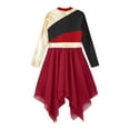 thumbnail image 6 of YEAHDOR Kids Girls Church Liturgical Dress Color Block Long Sleeve Worship Praise Dance Dress A Burgundy 10, 6 of 7