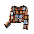 thumbnail image 1 of Women Long Sleeve Cardigan Hollow Crochet Knit Geometric Button Sweater for Jacket, 1 of 19