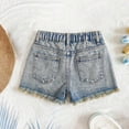 thumbnail image 6 of Girls Snow Washed Distressed Denim Shorts, Elastic High Waist Frayed Raw Hem Ripped Jean Shorts, Vintage Destroyed Summer Casual Kids Bottoms for Daily Wear(Dark Blue,10-11 Years), 6 of 9