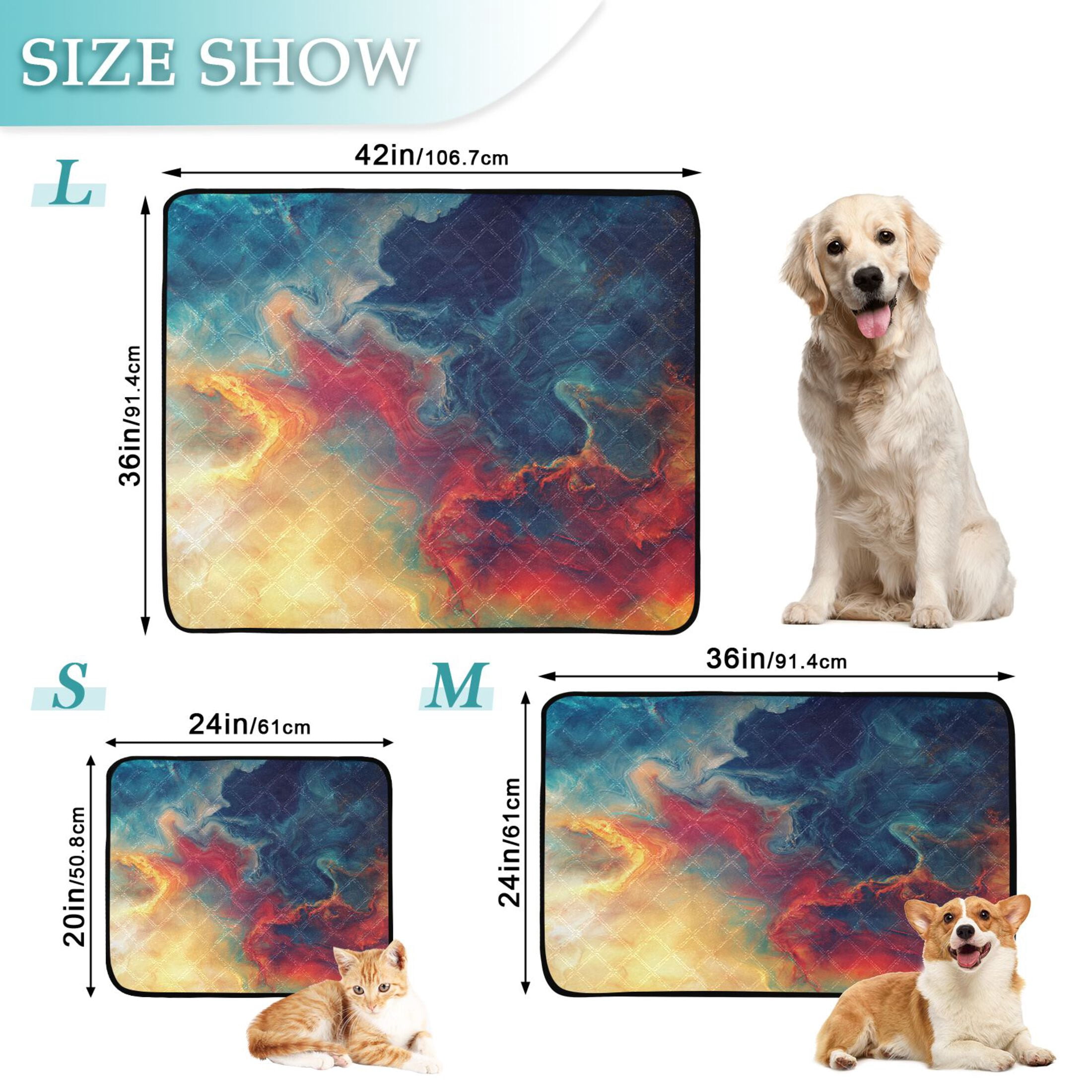 Qxltty Colorful Flow Pattern Cat litter Pads Pet Set of 3 Diaper Mats Center Anti-leakage Layer Absorbent Soft and Comfortable