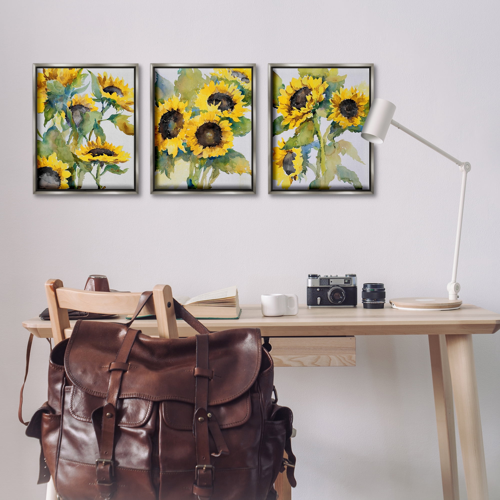 Stupell Industries Blooming Country Sunflowers Plants & Flowers Painting Gray Floater Framed Canvas Art Print Wall Art, 17 x 21, Set of 3