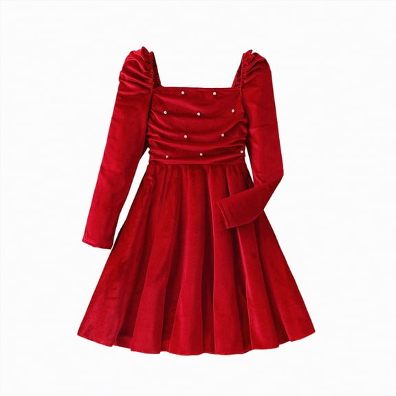 mgoYE Toddler Girls Fall Dress Winter Clothes Long Sleeve Velvet Dresses Princess Party Outfits(Red,11-12 Years)
