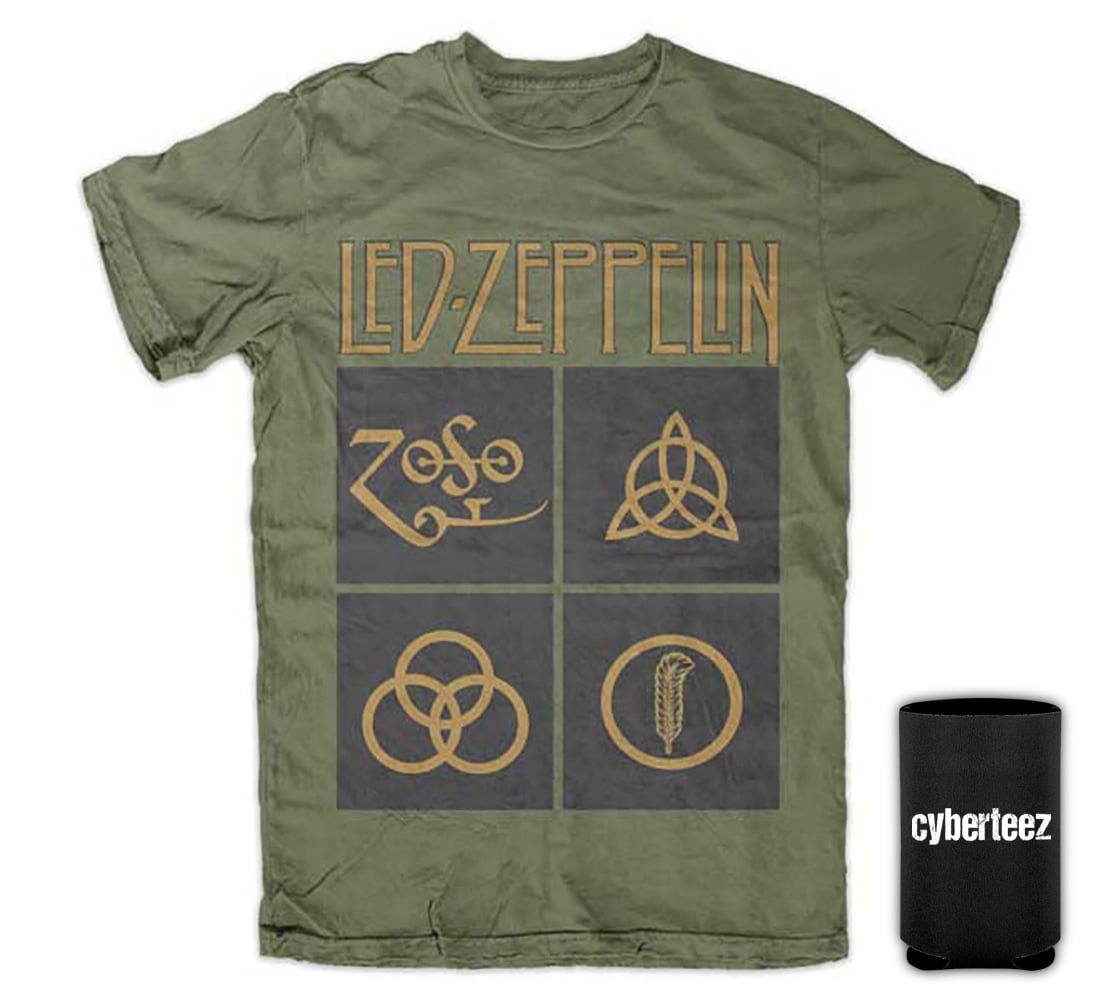 Led Zeppelin IV Black Box Symbols Army Green Zoso TShirt + Coolie (S