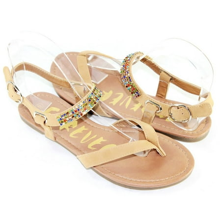 

Women Bohemian Style Sandals With Multi Colored Rhinestone Tan