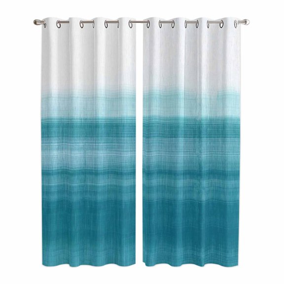 Turquoise White Ombre Kitchen Curtains 96 Inch Length, Modern Country Abstract Stripes Grommet Top Bedroom Living Room Curtains, Light Filtering Cafe Curtain Drapes 2 Panels Set 104''x96''