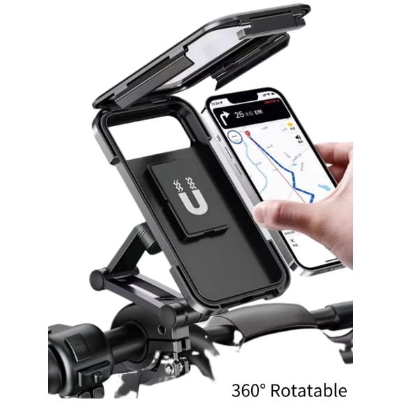 Adjustable 360° Rotating Waterproof Bike and Motorcycle Phone Mount with Anti-Shock Design and Touchscreen Compatibility