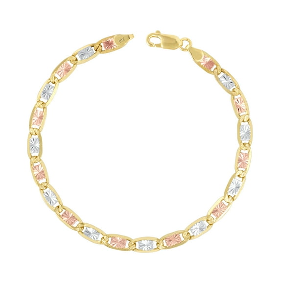 Nuragold 10k Real Yellow Rose White Gold Solid Valentina 5mm Anchor Link Chain Bracelet (7"-9") Italian Jewelry for Men & Women