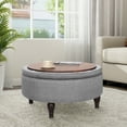 thumbnail image 3 of Abble 32" Gray Fabric Tufted Round Storage Cocktail Ottoman, 3 of 7