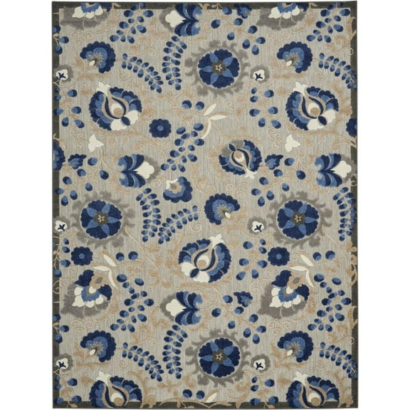 HomeRoots 10' X 13' Natural And Blue Toile Non Skid Indoor Outdoor Area Rug