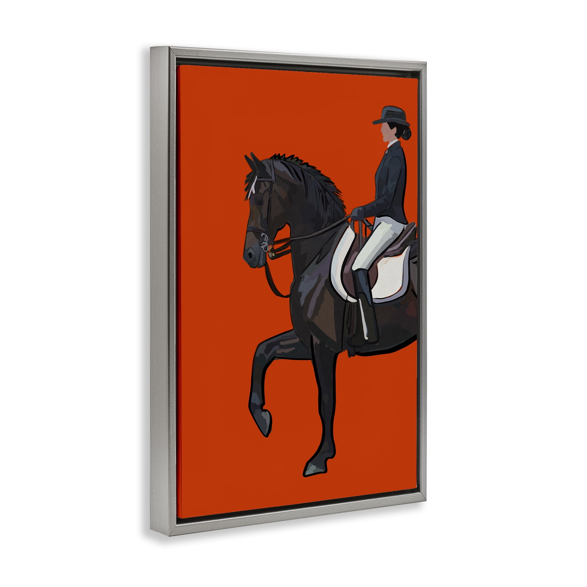 Stupell Industries Jockey & Horse on Orange Sports Painting Gray Floater Framed Canvas Art Print Wall Art, 21 x 31