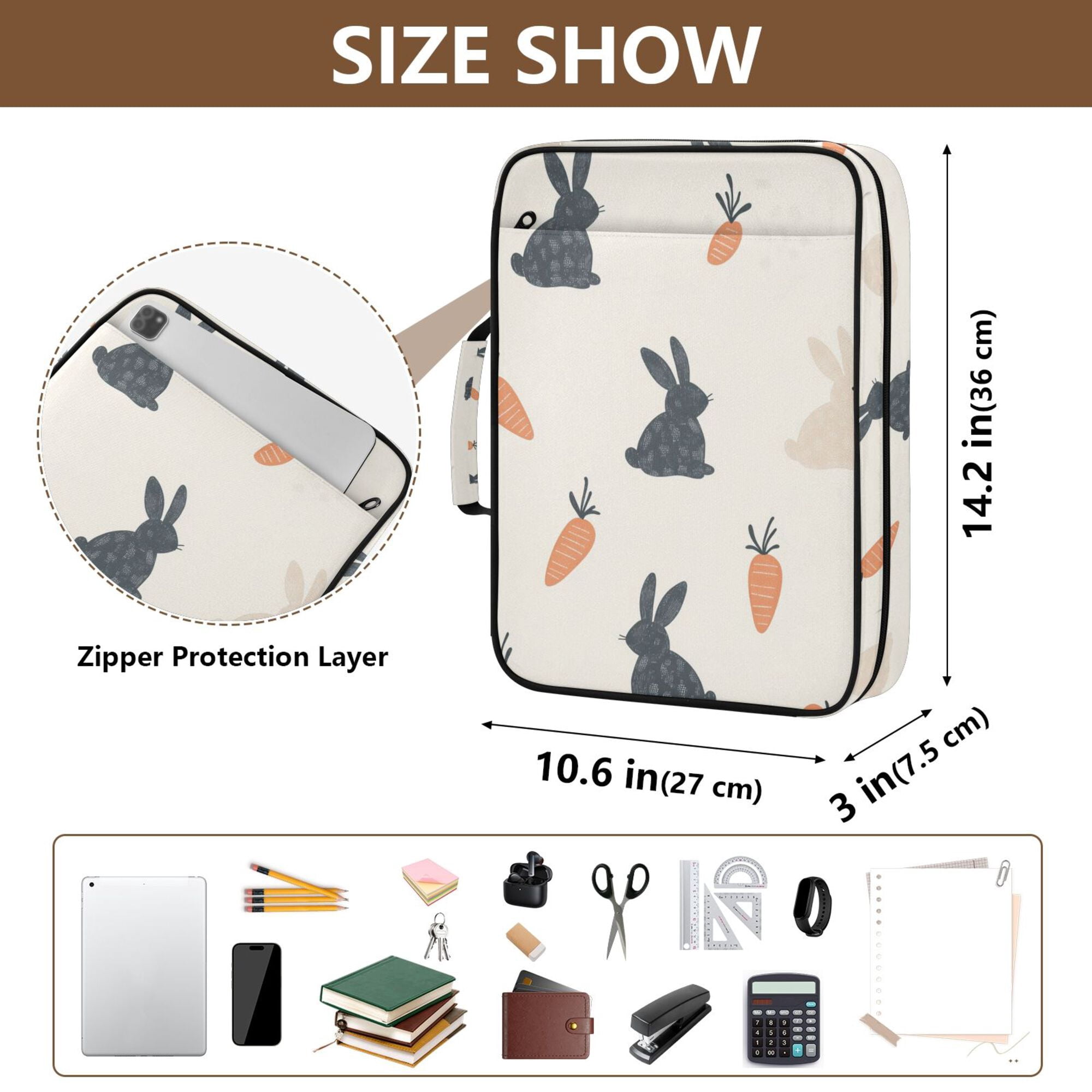 FORMRS Accordion File Folder A4 Size 7-Pocket Expanding Document Organizer Bag with 3 Ring Binder, Bunnies and Carrots