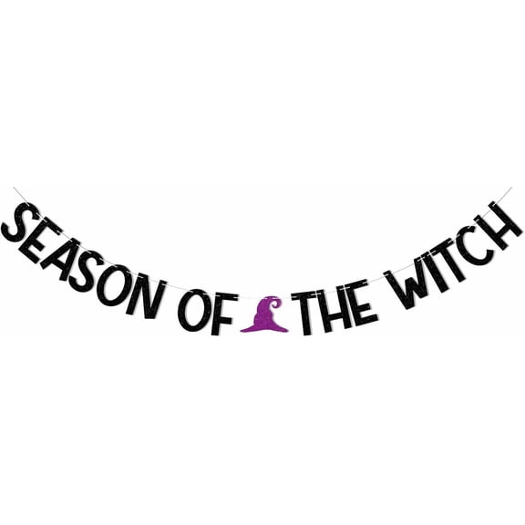 Season of the Witch Banner - Birthday Witch Decorations, Halloween Witch Decorations Witchy Halloween Banner Black Glitter