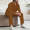 thumbnail image 6 of KLL Black And Orange Houndstooth Sleepwear Mens Flannel Pajamas,Long Cotton Pj Set, 6 of 7