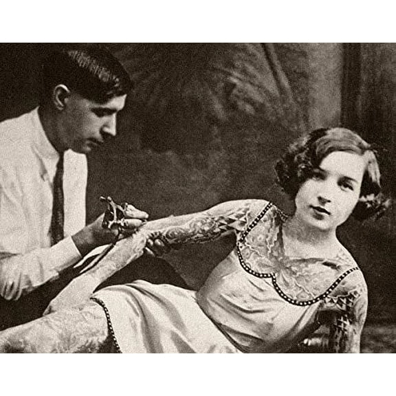 Lone Star Art Tattooed Lady Bizarre Strange Weird Vintage Photo - 11x14 Unframed Print - Perfect Tattoo Parlor Decor