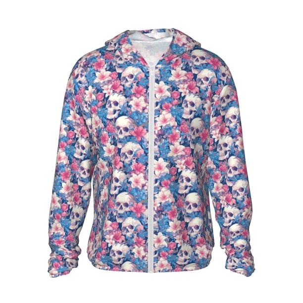 Balery Skull Sudadera ligera de manga larga con capucha y protección solar UPF 50+ para hombre y mujer, ideal para pesca y running-XX-Large