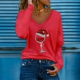 thumbnail image 1 of Pntutb Moda Mujer Cuello en V Camiseta de manga larga Otoño Navidad Impresión Blusa suelta tops Pntutb Pntutb-5115, 1 of 5
