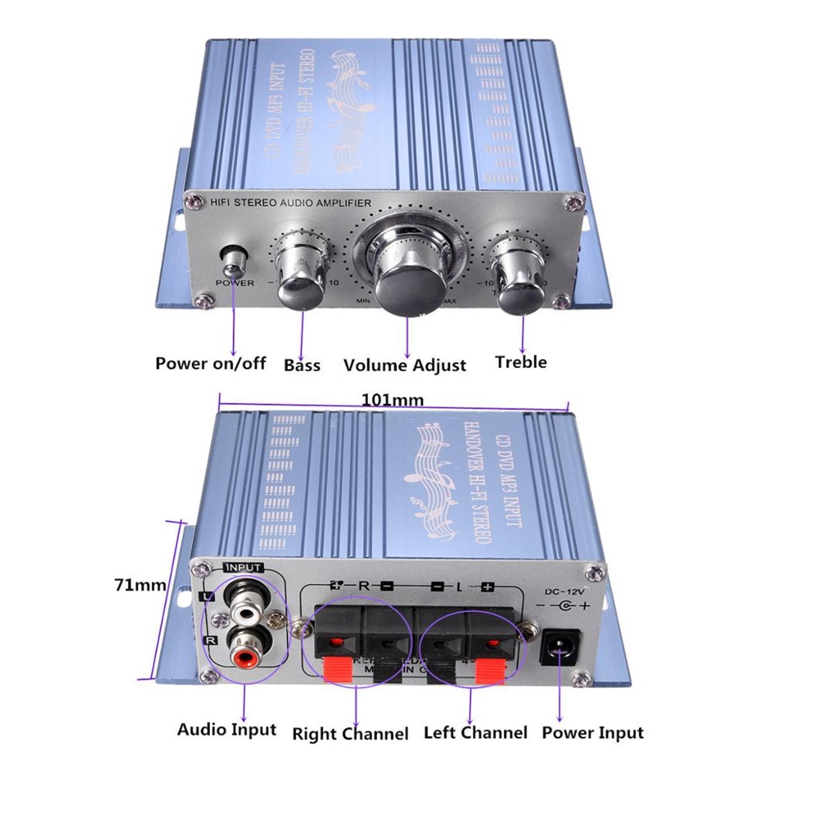 20W Car Motorcycle 12V On-Board Power Stereo Mini Amplifier Red 2 Channel AMP Amplifier Subwoofer For Speaker Bass