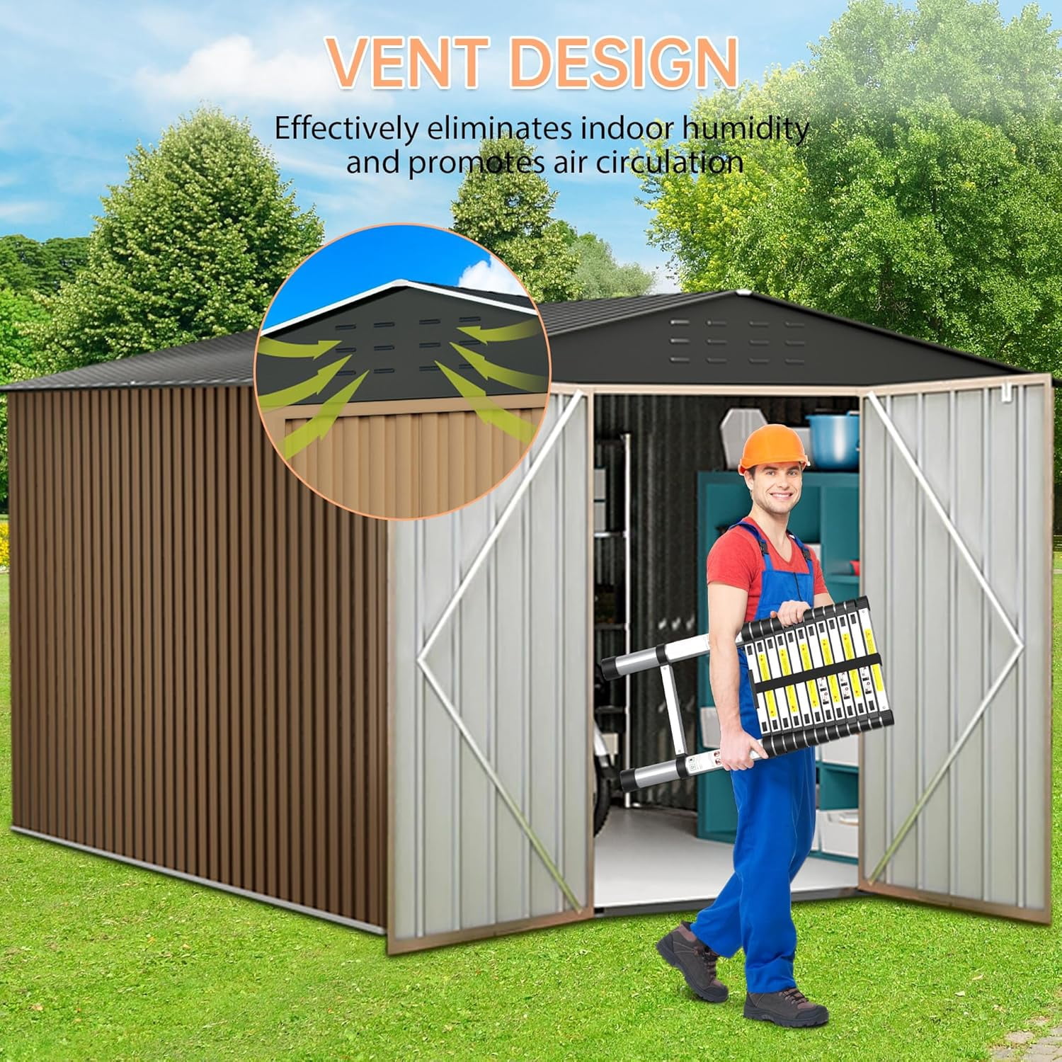 2025 New Outdoor Storage Shed,Large Garden Shed,Large Metal Tool Sheds with Slooping Roof and Vents,Updated Reinforced and Lockable Doors Frame Metal Storage Shed for Patiofor Backyard,Patio