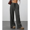thumbnail image 6 of Women'S Wide Leg Ribbed Knit Pants Drawstring Waist Low Rise Casual Long Trousers Gray XL, 6 of 9