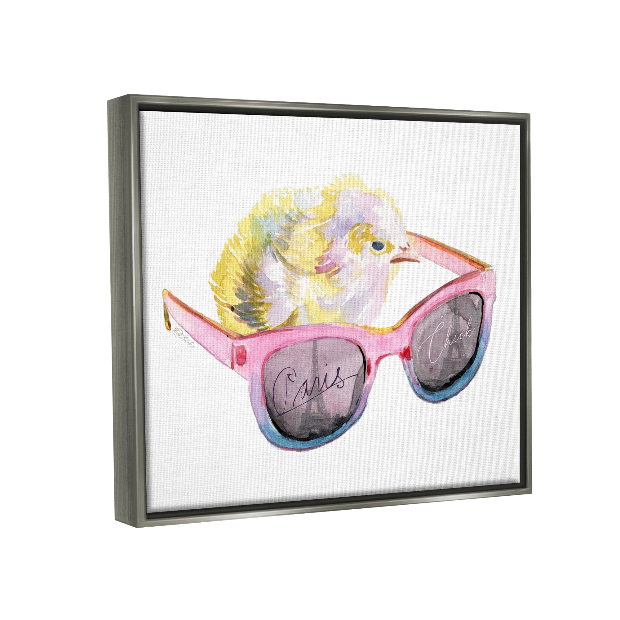 Stupell Industries Paris Chick Glam Pink Sunglasses Fashion Animal Painting Luster Gray Floating Framed Canvas Print Wall Art, Design by Jennifer Redstreake