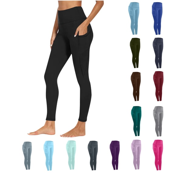Cutuoiiu Workout Leggings for Women High Waist Solid Color Elastic Waist Casual Athletic Full Length Side Pocket Stretchy Pants for Yoga Running Daily Outdoor Activity
