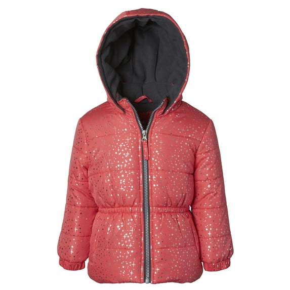 Pink Platinum Metallic Star Print Puffer Jacket Coat