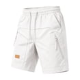 thumbnail image 4 of Besolor Men's Cargo Shorts Wide Leg Casual Loose Outdoor Running Hiking Drawstring Elastic Waist Knee Length Shorts with Pockets(X-Large,White), 4 of 7