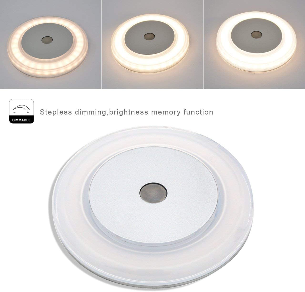 Stepless Dimmable Genuine Marine DC 12V 3W 2800K Soft White Full Aluminum Tap Light 2 Pk RV Boat Touch Ceiling LED Light Stainless Steel Screws Included Surface Mount and Hidden Fasteners Design 
