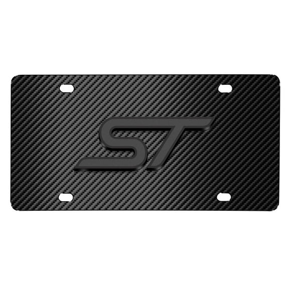 iPick Image for Ford Focus ST 3D Dark Gray Logo on Black Carbon Fiber Pattern Stainless Steel License Plate, Official Licensed