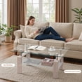 thumbnail image 4 of Glass Coffee Table for Living Room, SEGMART Modern Coffee Table with Lower Shelf, Rectangle Center Table with Metal Legs, Glass Table, Sofa Table, Tea Table, Living Room Table, 4 of 9