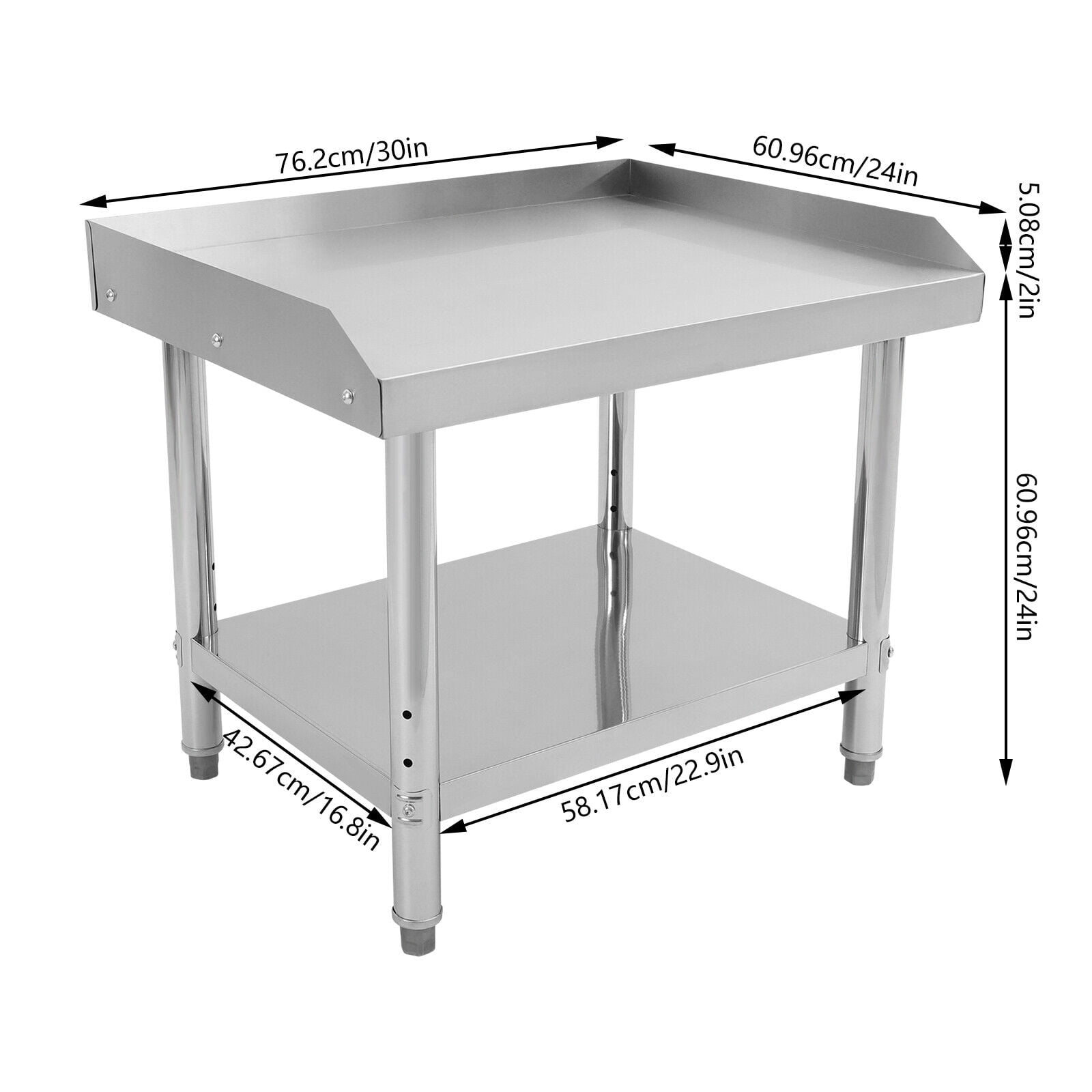 Adjustable Stainless Steel Work Table with Lower Shelf & Backsplash – Heavy-Duty 154 lbs Load Capacity, Rust-Resistant, Easy Clean, Perfect for Kitchen & Garage