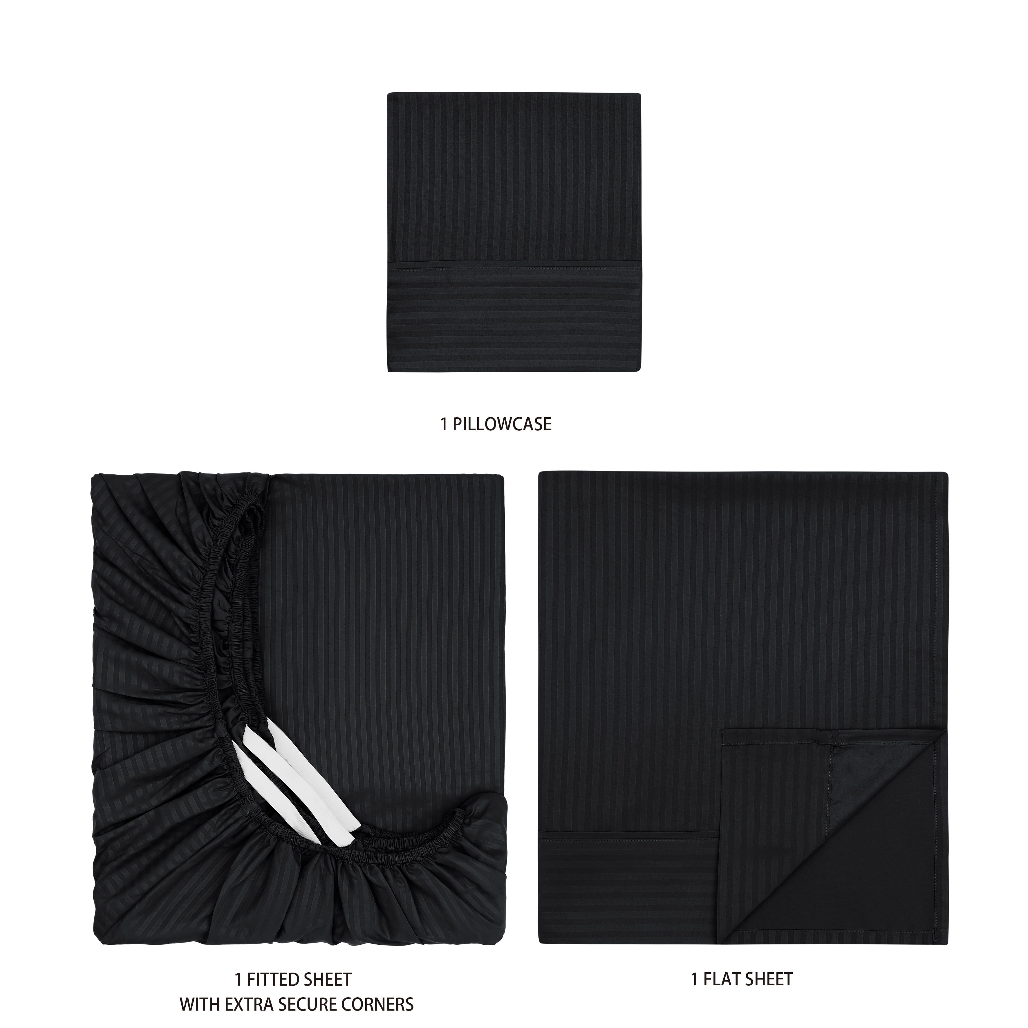 Mainstays Super Soft Brushed Microfiber Bed Sheet Set, Rich Black Embossed Stripe, Twin-XL, 3 Piece