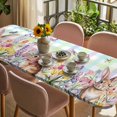 thumbnail image 3 of Colorful Easter Table Cloths for 8 Foot Rectangle Tables, Sprng Watercolor Bunny Tulip Flower Plaid Patio Waterproof Elastic Fitted Tablecloths, Washable Rectangular Table Cover for Camping, 3 of 8