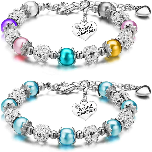 2 Pieces Granddaughter Bracelets Charm Heart Pendant Rhinestone Crystal ...