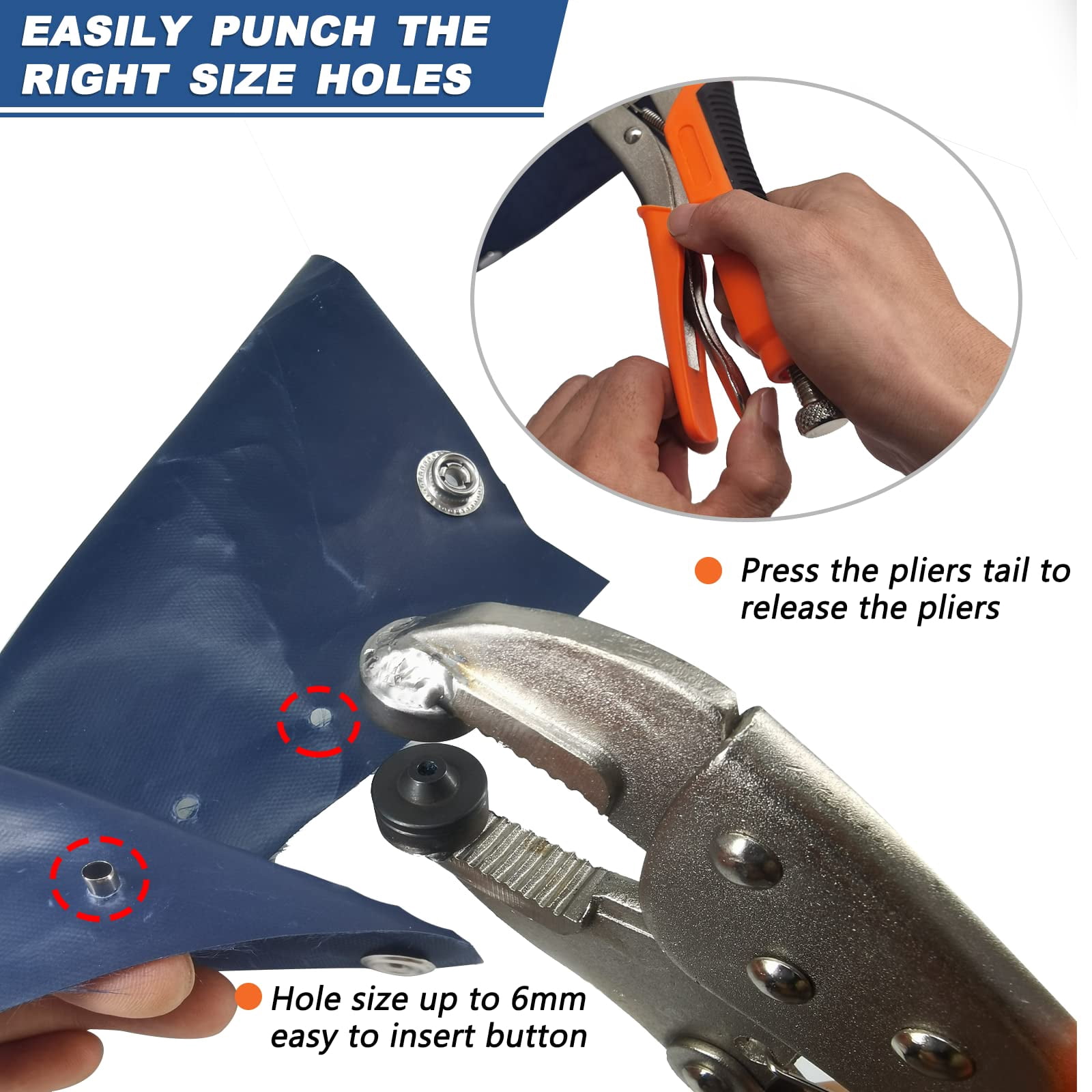 Antelat Heavy Duty Snap Fastener Tool Adjustable Snap Setter Tool Includes 20 Sets 15mm Snaps for Boat Cover, Replacing Metal Snaps, Repairing Boat Covers, Canvas, Sewing, Tarps orange