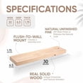 thumbnail image 2 of 30 inch Wood Floating Shelves, High End Solid Natural Wood 30inch Floating Shelf for Wall, Unfinished Wooden 30 inches Floating Shelves, Heavy Duty Bracket, 30 X 6.5 X 1.75 in, Set of 2, 2 of 5